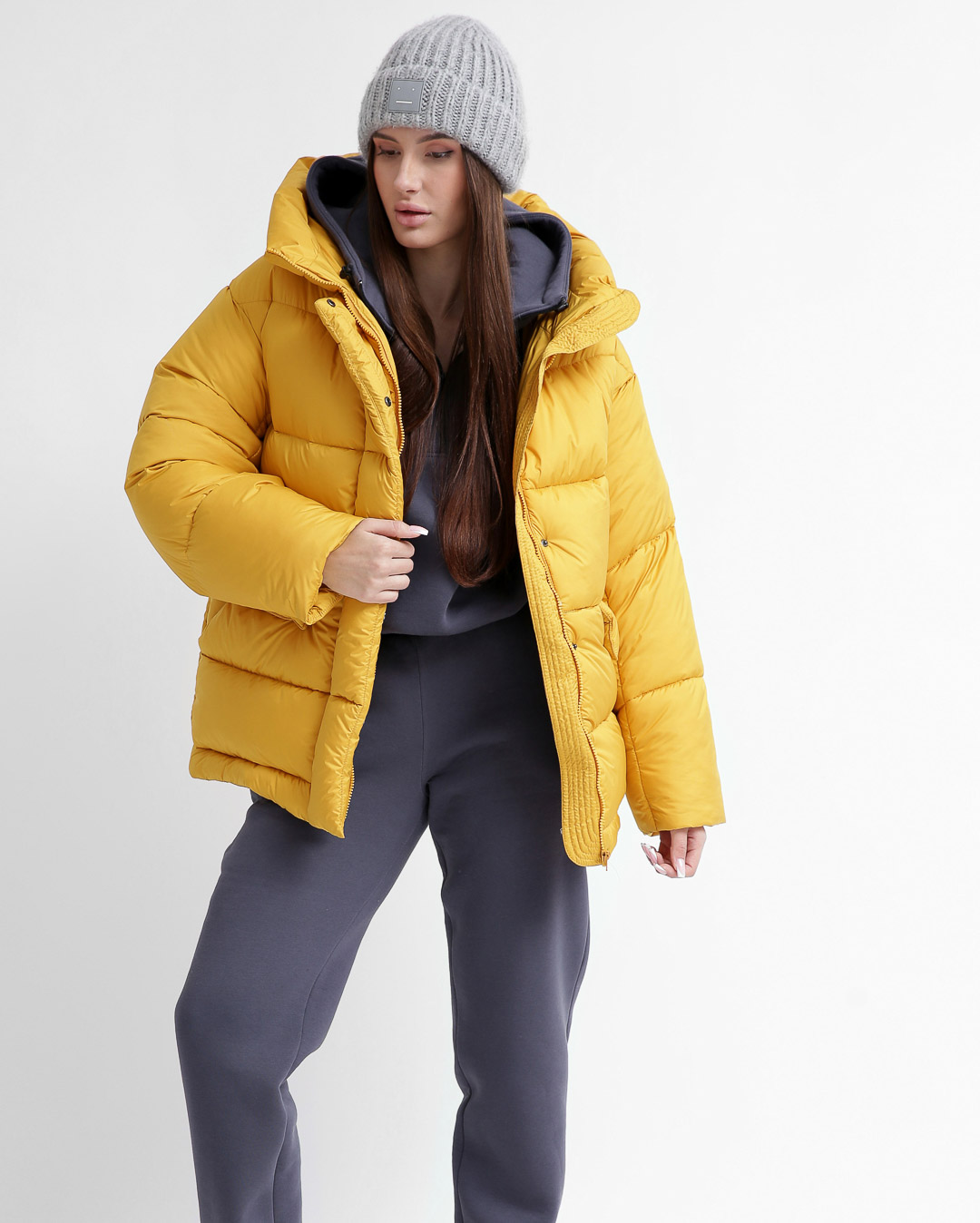 Жіночий короткий пуховик гірчичний | 74357 Жіночий короткий пуховик гірчичний | 74357