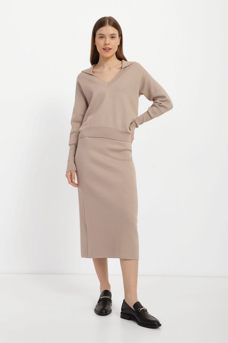 Трикотажна спідниця з розрізом бежева | 73872 Трикотажна спідниця з розрізом бежева | 73872