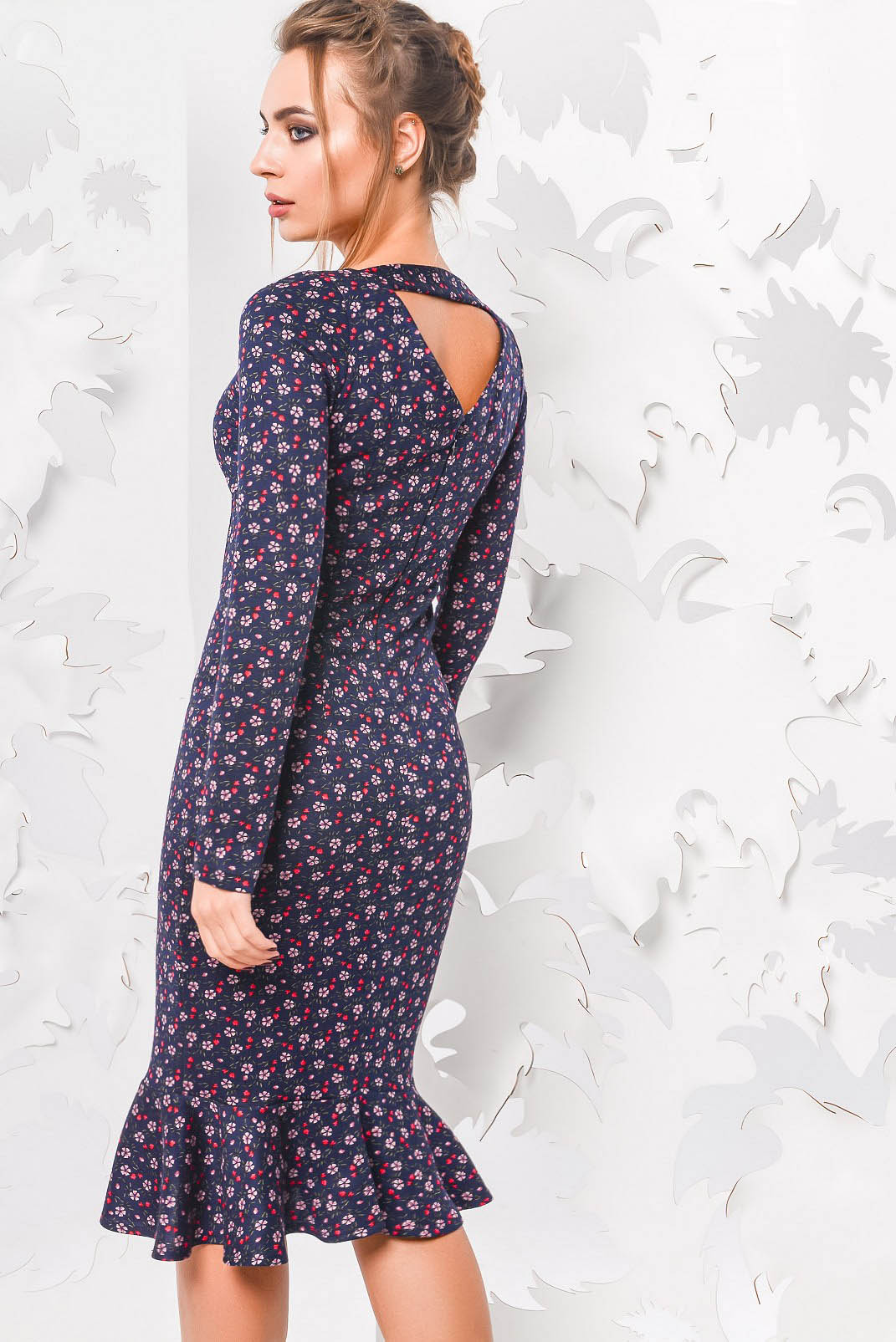 Тепла сукня синя з квітковим візерунком | 74192