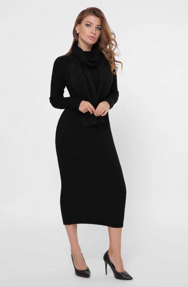 Сукня-гольф чорна зі знімним шарфом | 74124