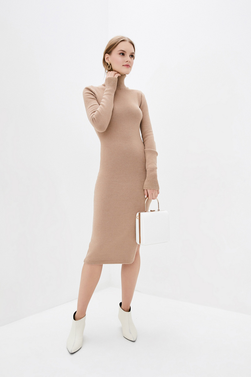 В'язана сукня-гольф кемел з розрізом збоку | 73957