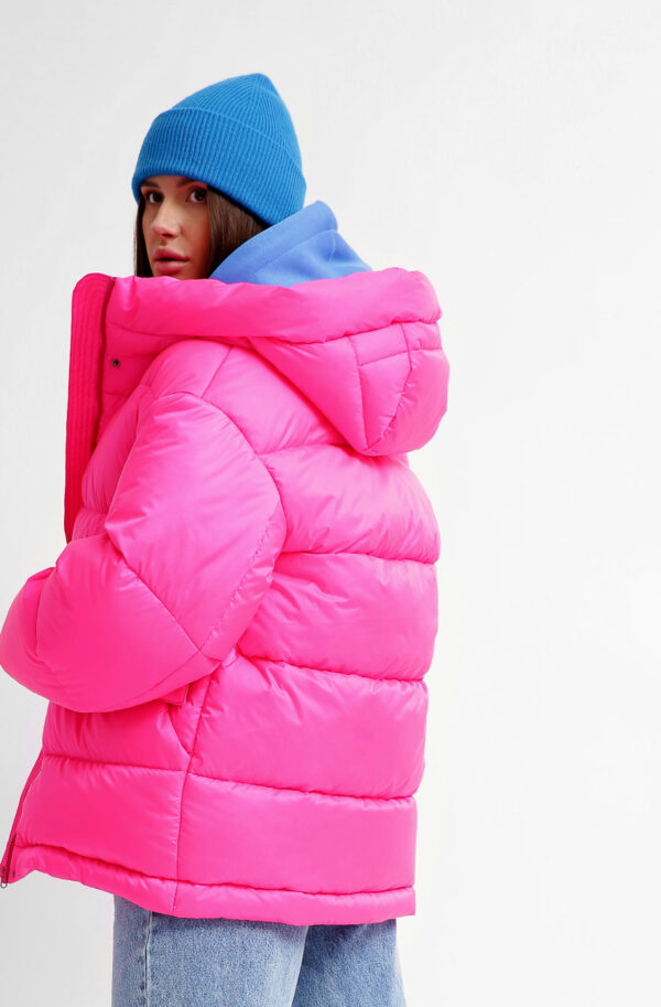 Жіночий короткий пуховик малиновий | 74278