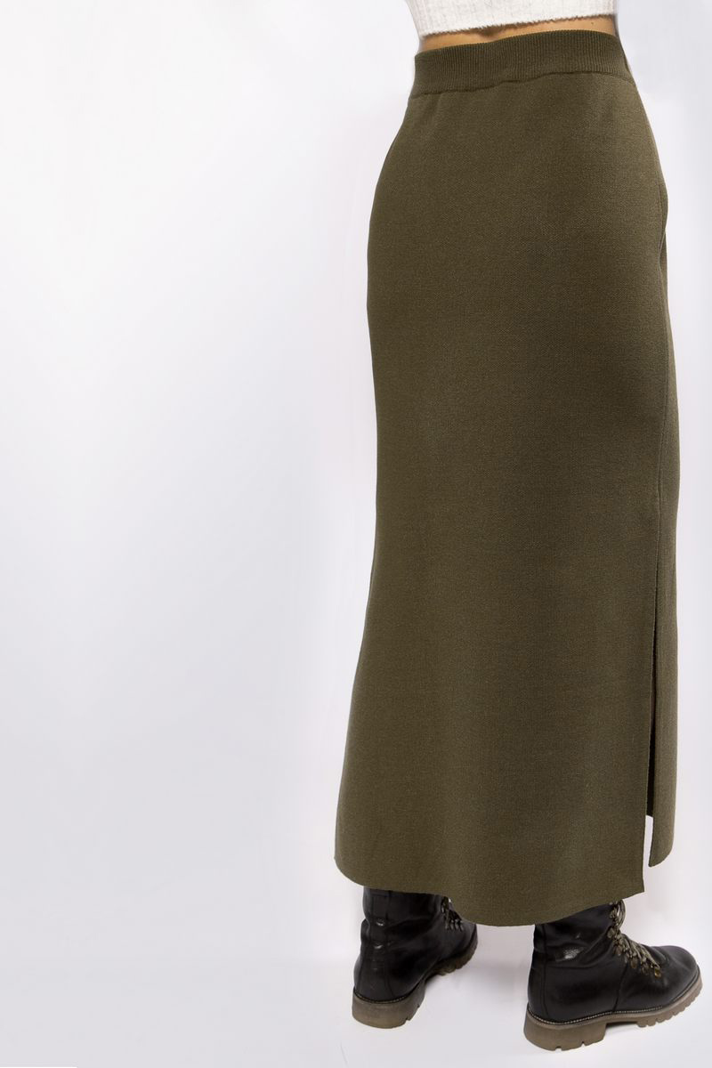 Довга в'язана спідниця хакі | 73910 Довга в'язана спідниця хакі | 73910