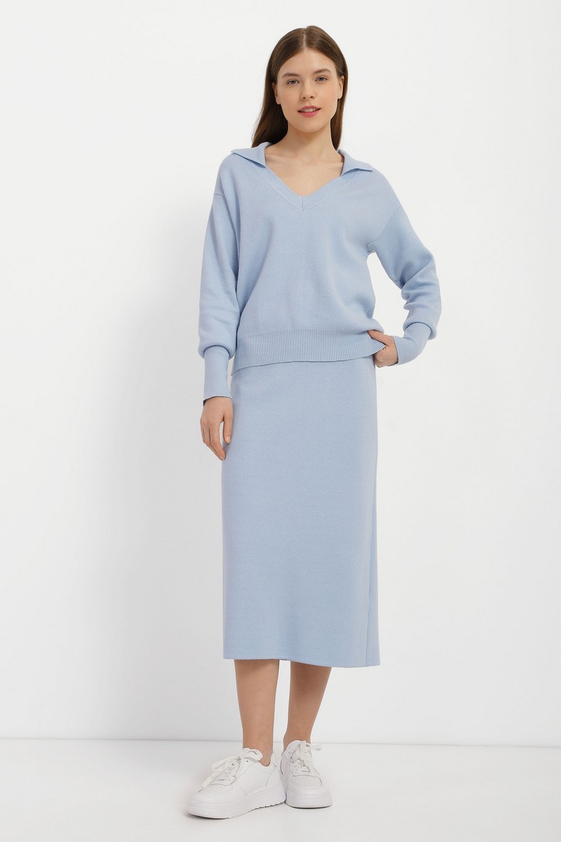Трикотажна спідниця з розрізом блакитна | 73879 Трикотажна спідниця з розрізом блакитна | 73879