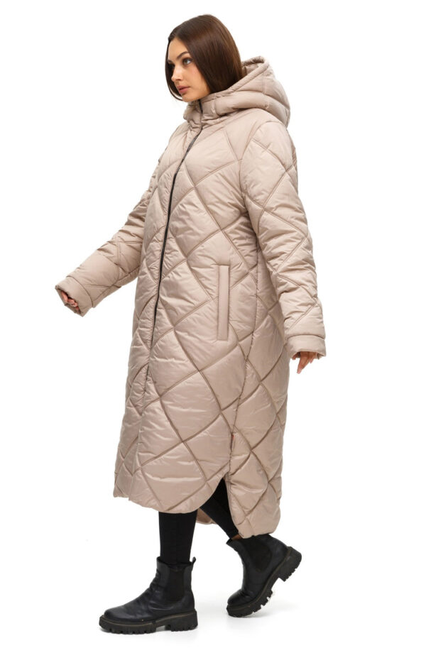 Стьобана довга зимова куртка бежева | 74635