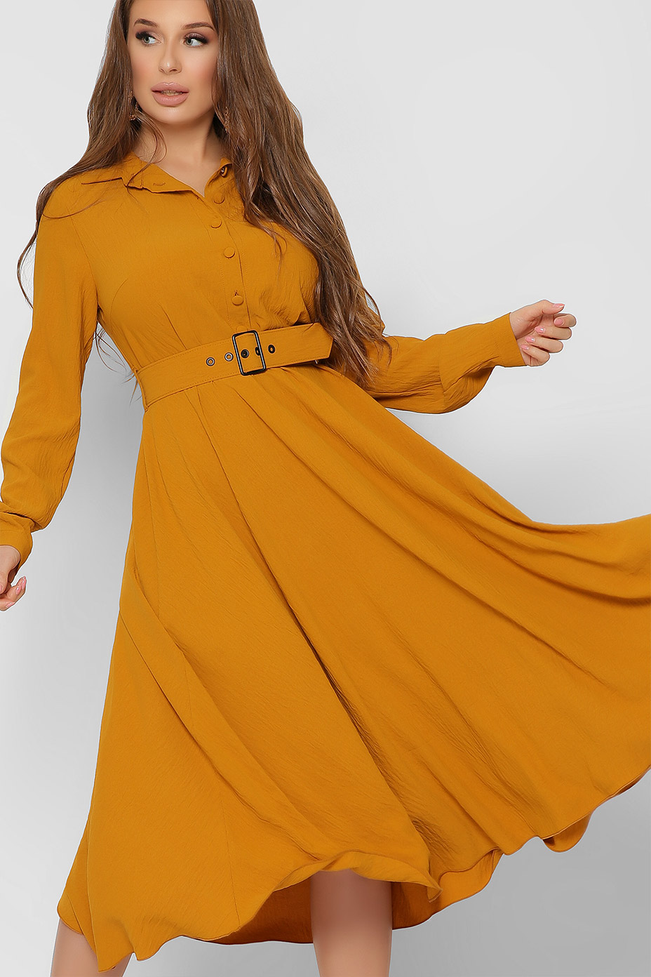 Розкльошене плаття гірчичне | 74054