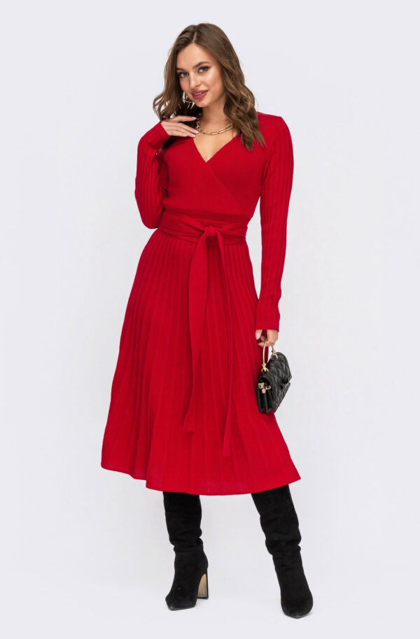 Плаття в'язане червоне плісе | 73650