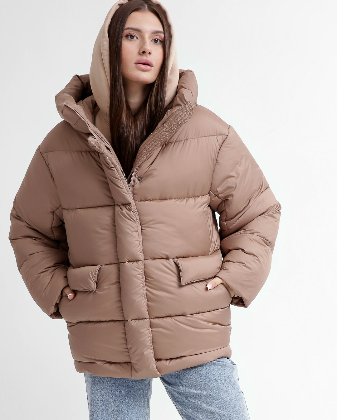 Жіночий короткий пуховик кольору капучино | 74335 Жіночий короткий пуховик кольору капучино | 74335
