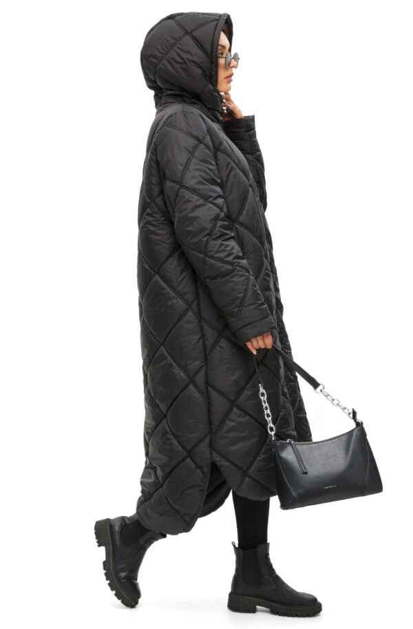 Стьобана довга зимова куртка чорна | 74623