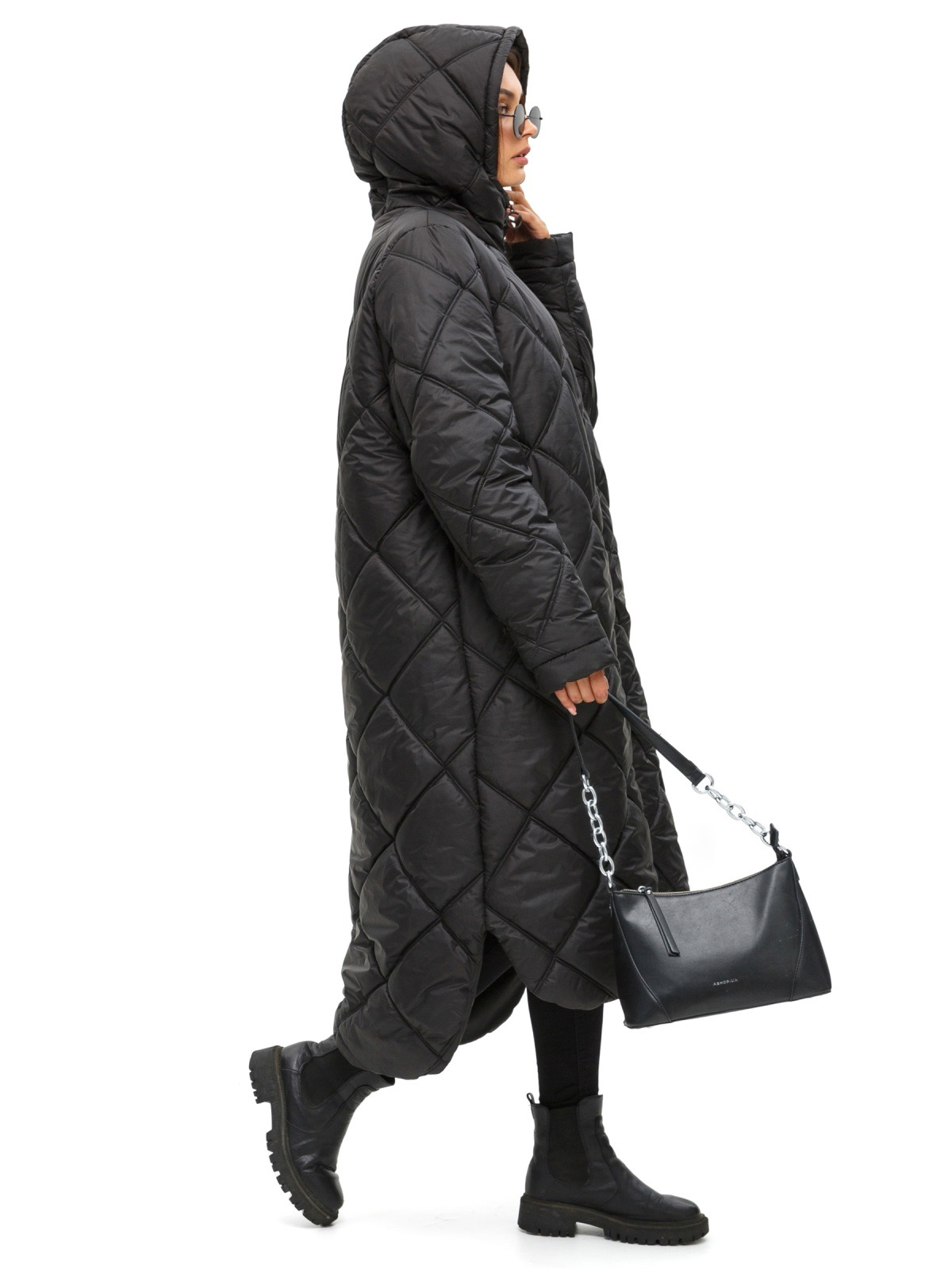 Стьобана довга зимова куртка чорна | 74623