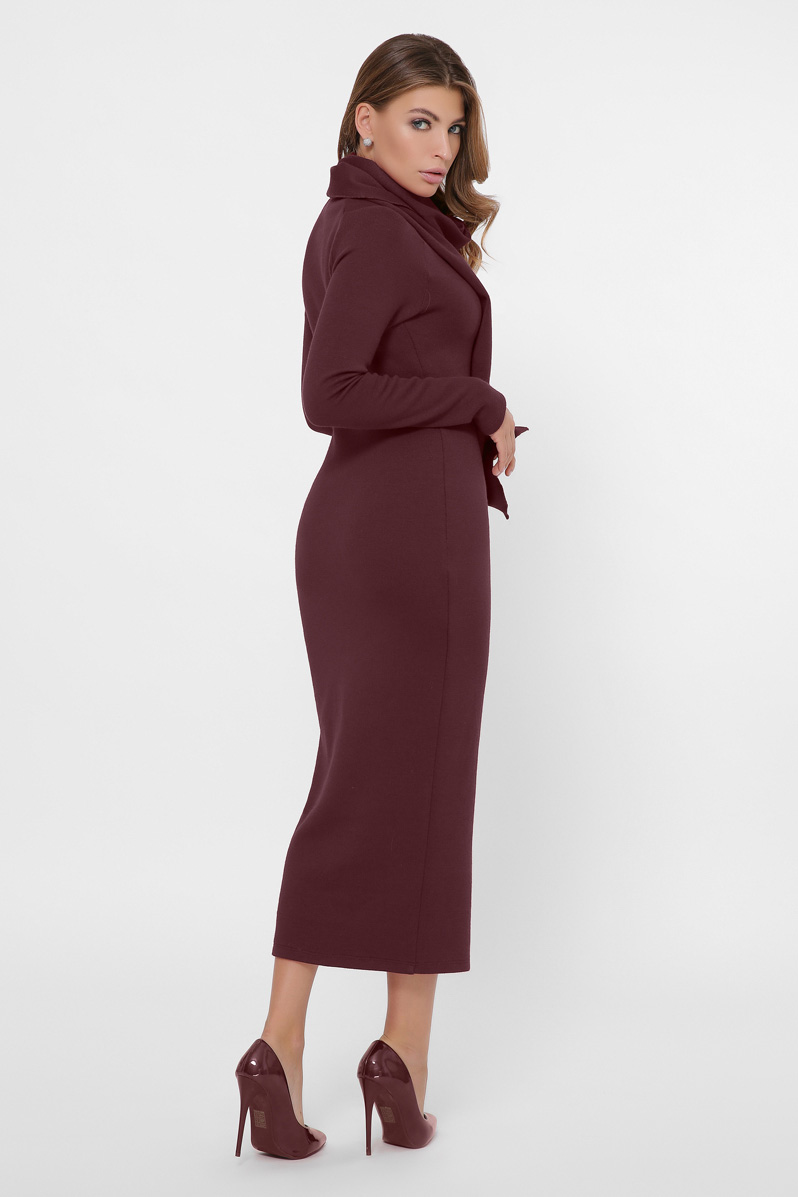 Сукня-гольф марсала зі знімним шарфом | 74134