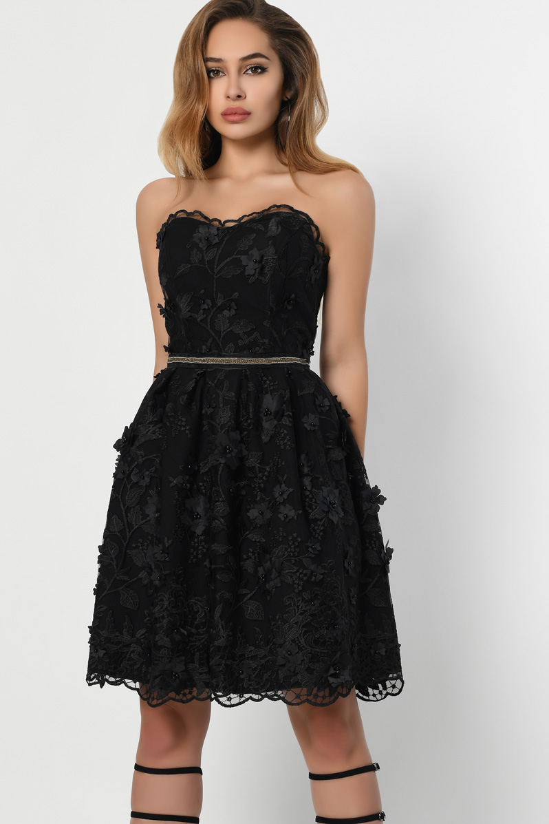 Вечірня ажурна сукня бебі-дол чорна | 74088