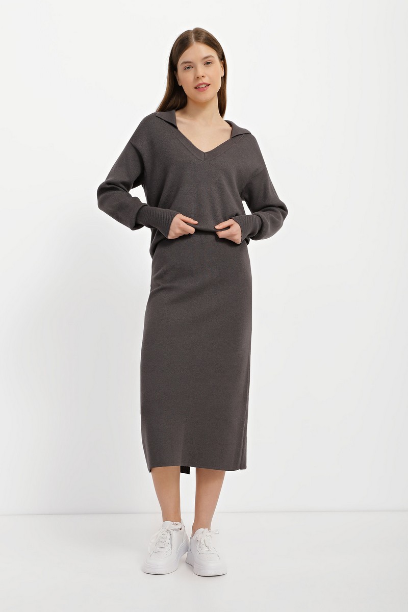 Трикотажна спідниця з розрізом темно-сіра | 73888 Трикотажна спідниця з розрізом темно-сіра | 73888