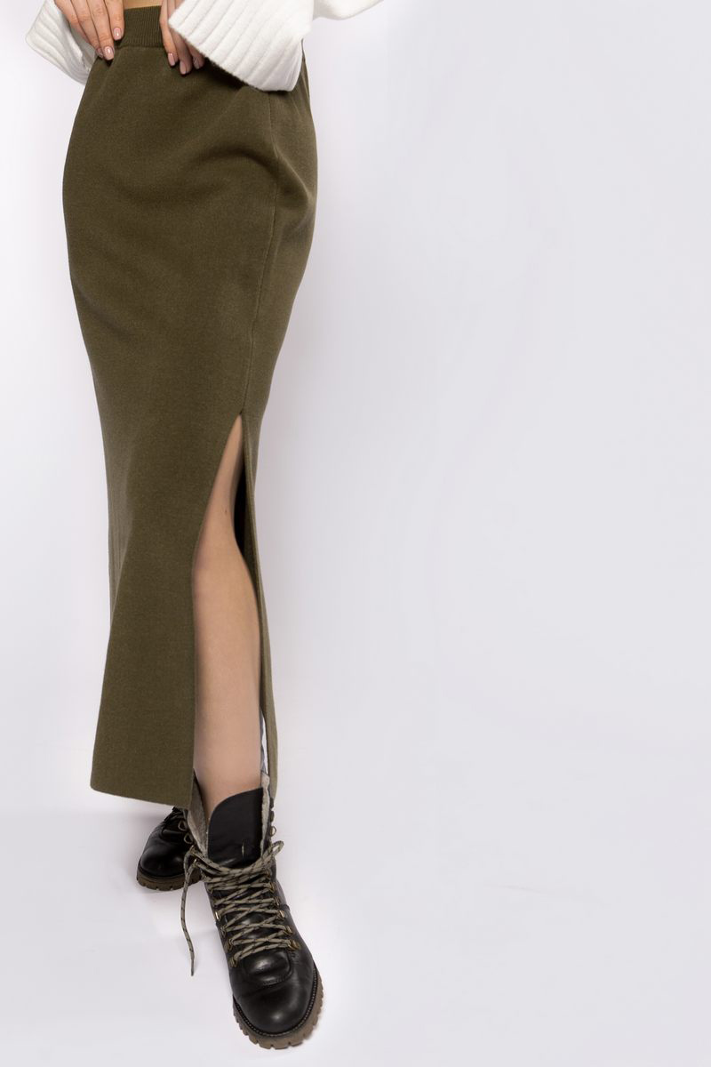 Довга в'язана спідниця хакі | 73910 Довга в'язана спідниця хакі | 73910