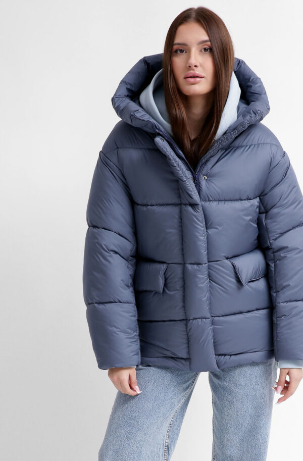 Жіночий короткий пуховик кольору джинс | 74346