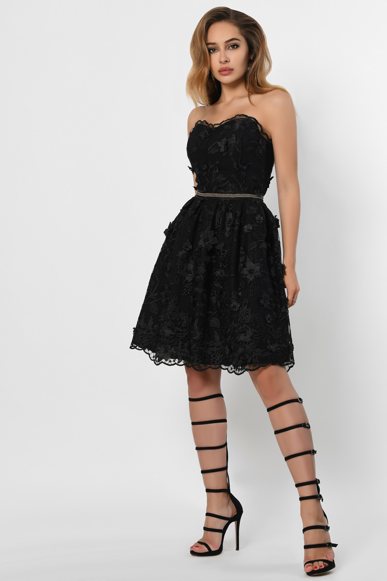 Вечірня ажурна сукня бебі-дол чорна | 74088