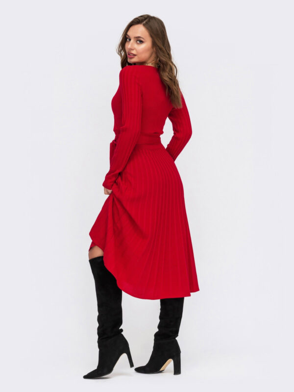 Плаття в'язане червоне плісе | 73650
