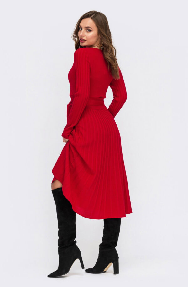 Плаття в'язане червоне плісе | 73650
