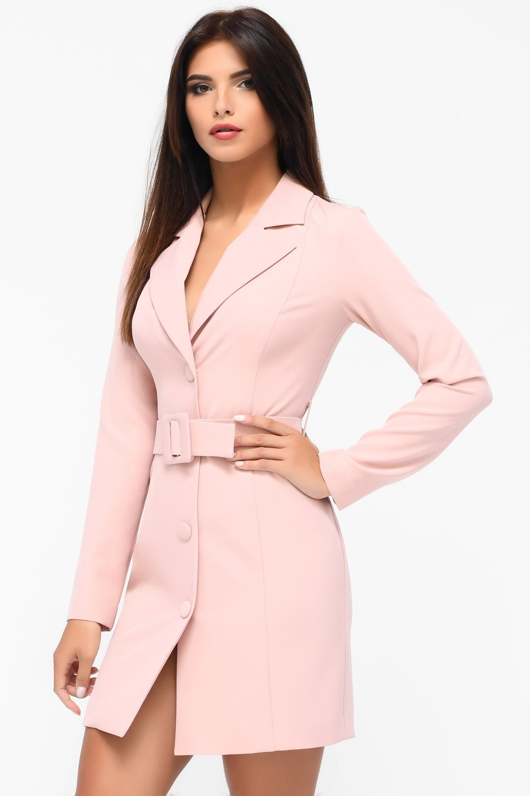 Демісезонне плаття-жакет пудрове | 74047 Демісезонне плаття-жакет пудрове | 74047