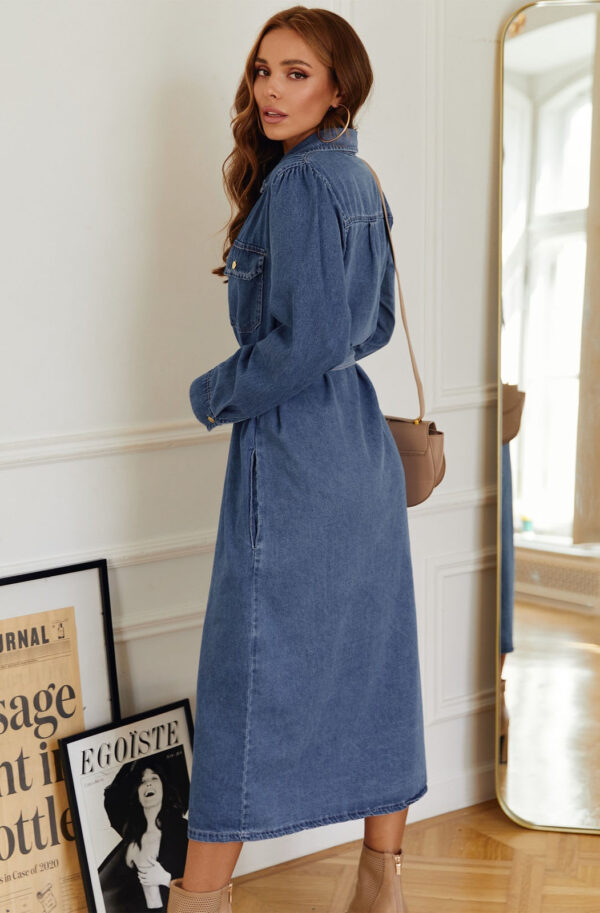 Джинсове плаття-сорочка синє довжини міді | 74692