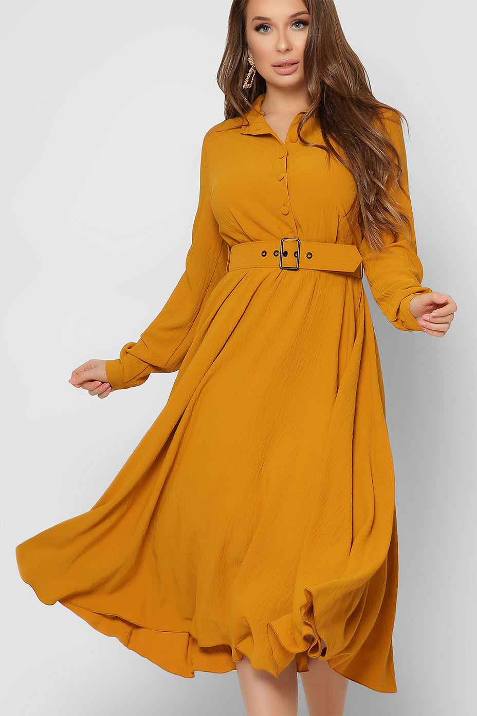 Розкльошене плаття гірчичне | 74054