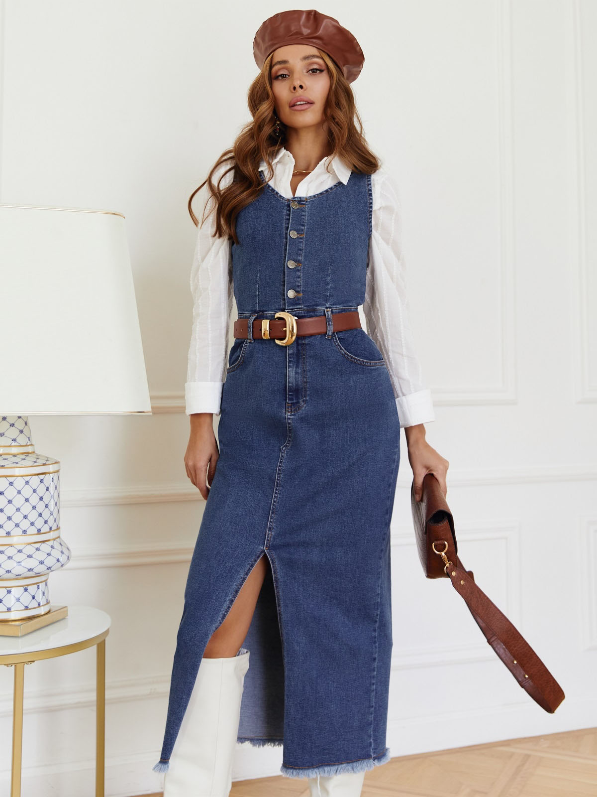 Елегантний джинсовий сарафан синій | 73852 Елегантний джинсовий сарафан синій | 73852