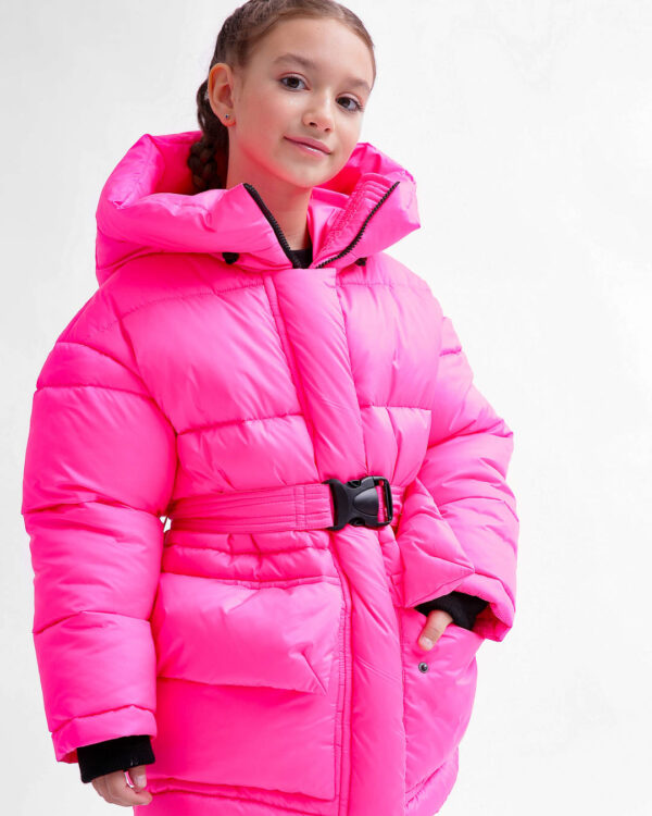 Пухова куртка для дівчаток яскраво-рожева | 74560