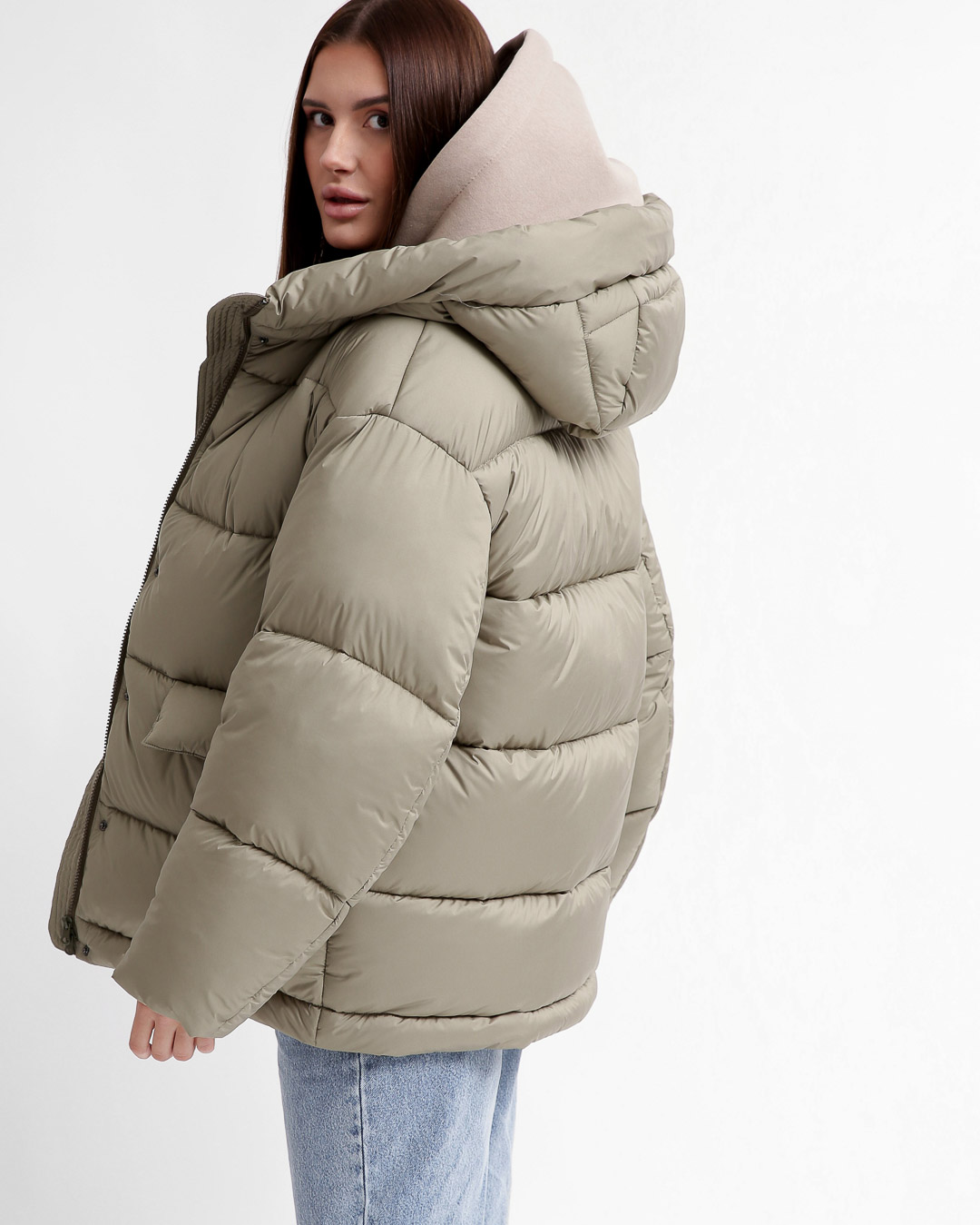 Жіночий короткий пуховик оливковий | 74294 Жіночий короткий пуховик оливковий | 74294