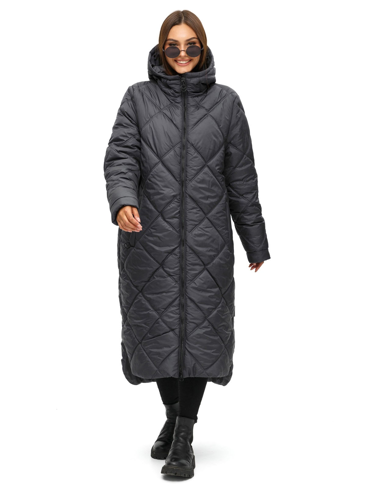 Стьобана довга зимова куртка графіт | 75150 Стьобана довга зимова куртка графіт | 75150