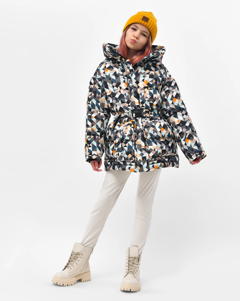 Пухова куртка для дівчаток в принт | 75115 Пухова куртка для дівчаток в принт | 75115