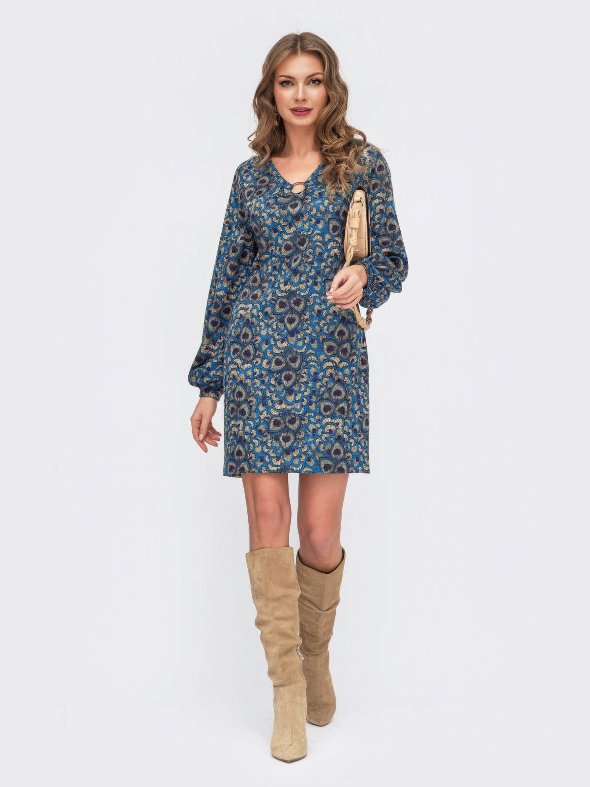 Коротке трикотажне плаття блакитне в принт | 75056 Коротке трикотажне плаття блакитне в принт | 75056