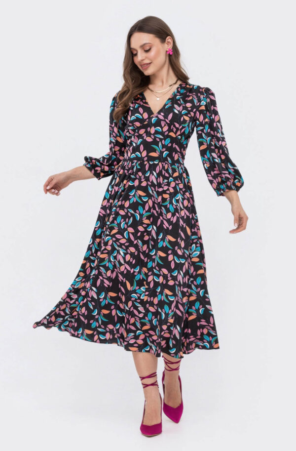 Шовкове плаття чорне в принт | 75768