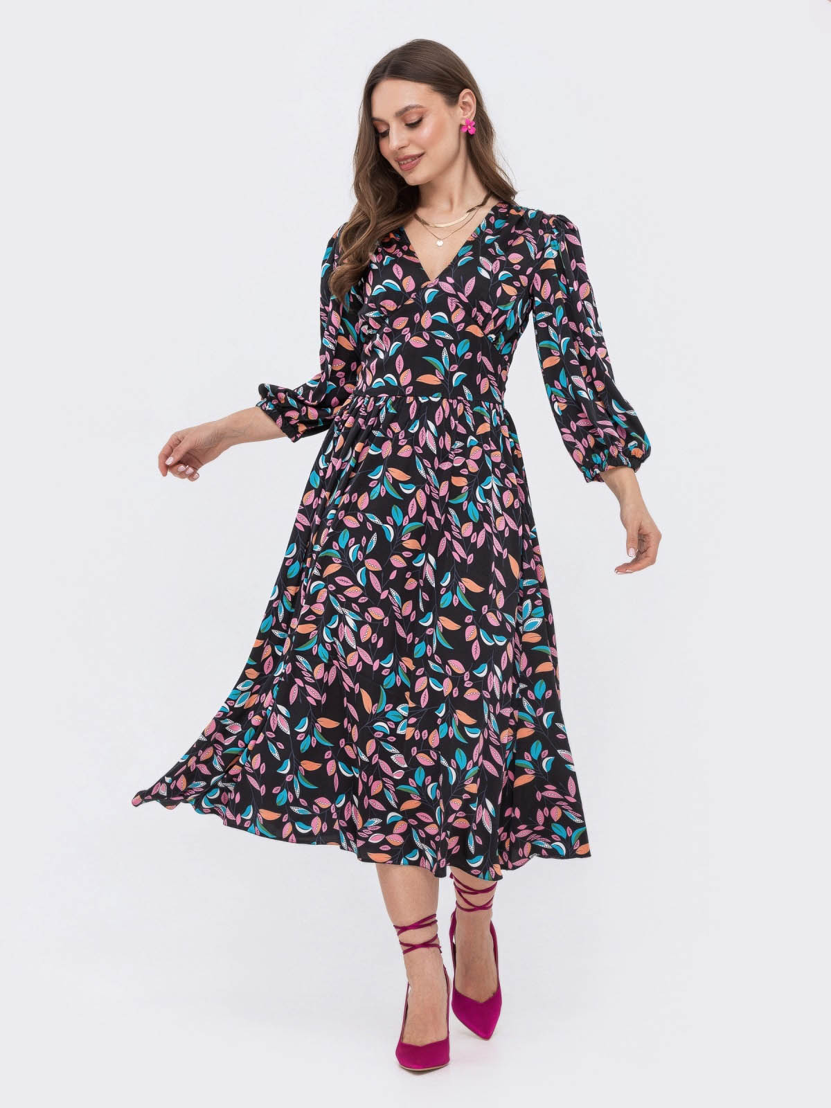 Шовкове плаття чорне в принт | 75768