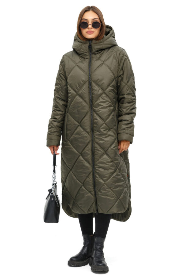 Стьобана довга зимова куртка хакі | 75160