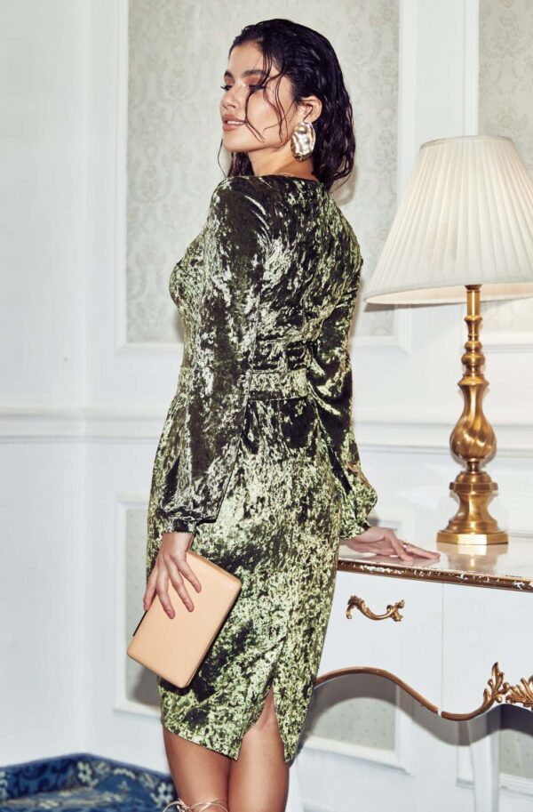 Плаття-міді хакі з оксамиту | 75558