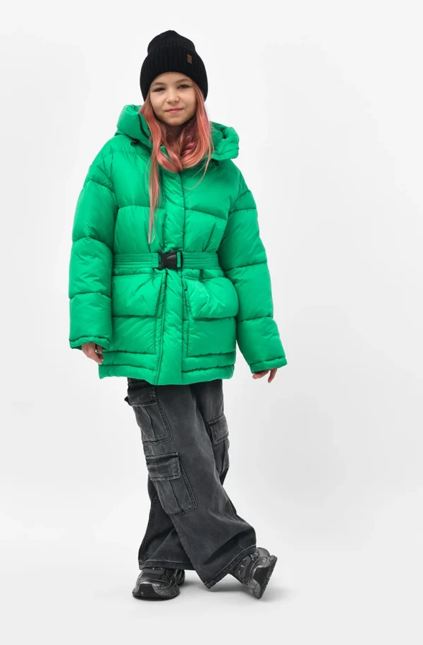 Пухова куртка для дівчаток зелена | 75086