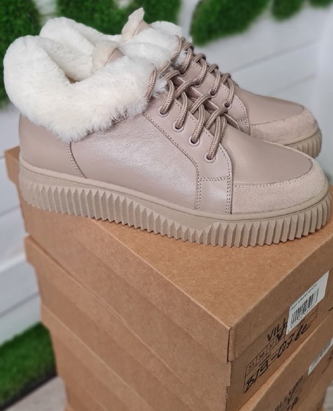 Зимові кеди бежеві із натуральної шкіри | 74927 Зимові кеди бежеві із натуральної шкіри | 74927