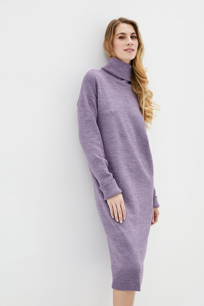 В'язане плаття бузкове з коміром-хомутом | 75851 В'язане плаття бузкове з коміром-хомутом | 75851