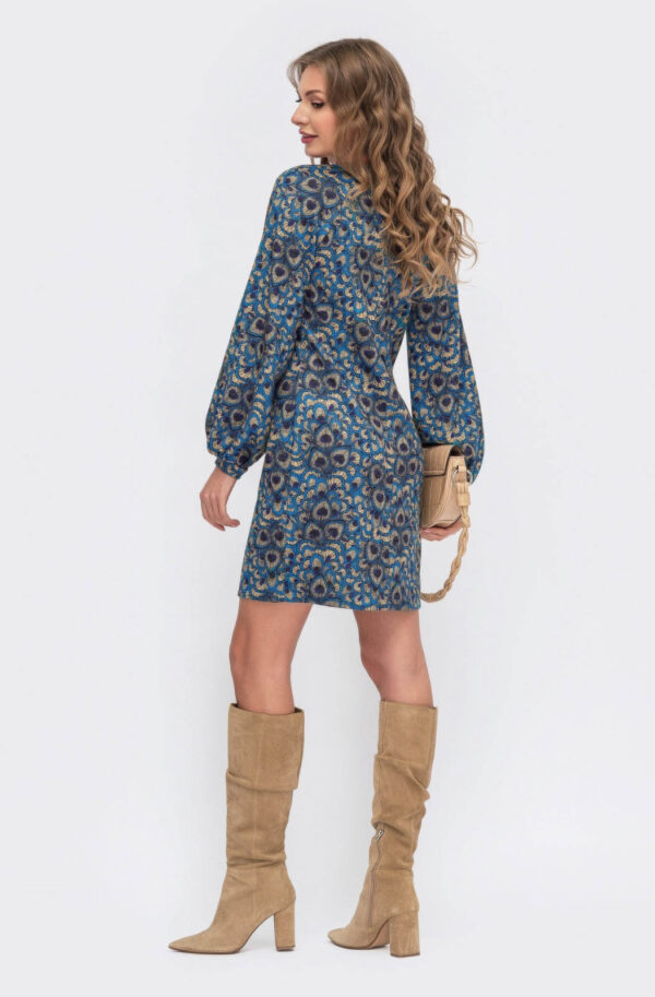 Коротке трикотажне плаття блакитне в принт | 75056