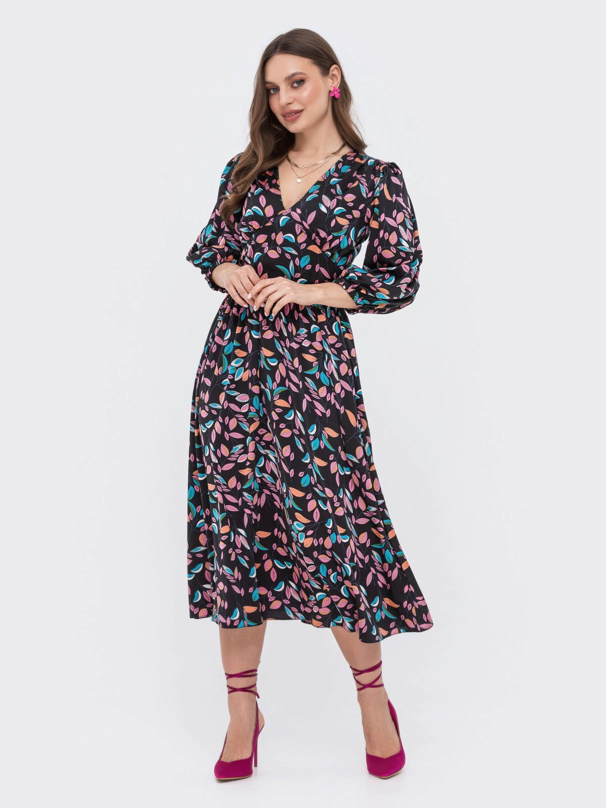 Шовкове плаття чорне в принт | 75768