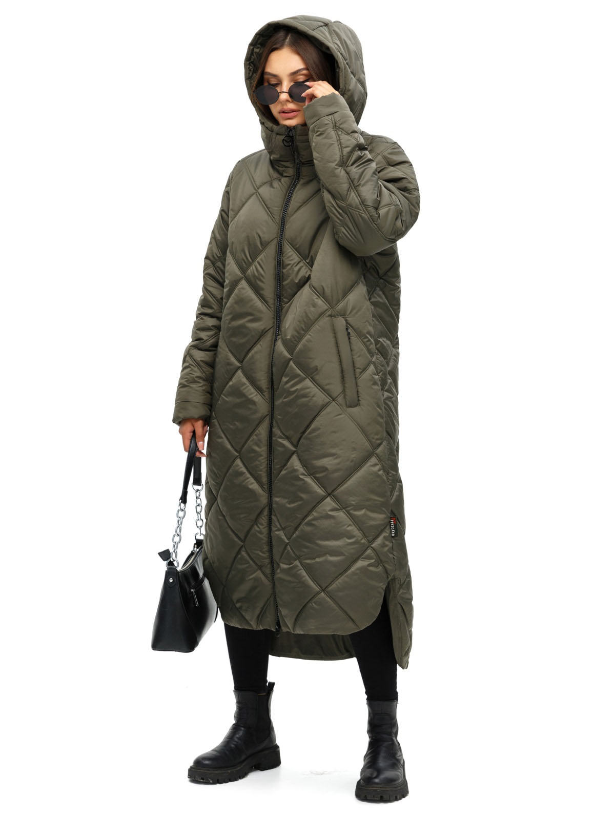 Стьобана довга зимова куртка хакі | 75160