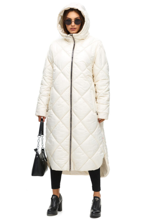 Стьобана довга зимова куртка молочна | 75139