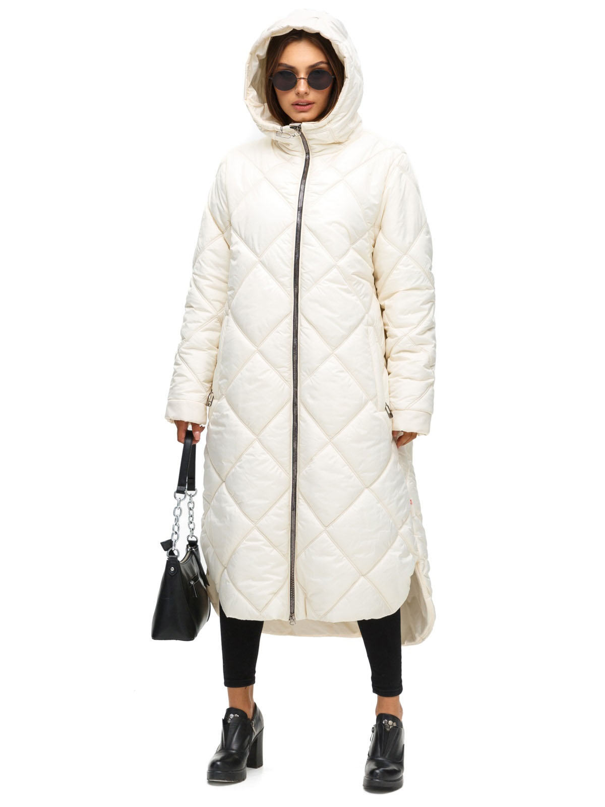 Стьобана довга зимова куртка молочна | 75139