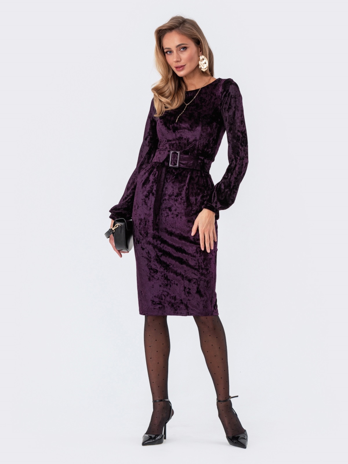 Плаття-міді фіолетове з оксамиту | 75567 Плаття-міді фіолетове з оксамиту | 75567