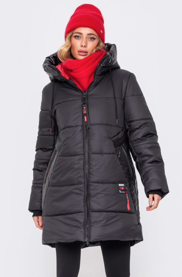 Зимова куртка чорна середьної довжини | 75896