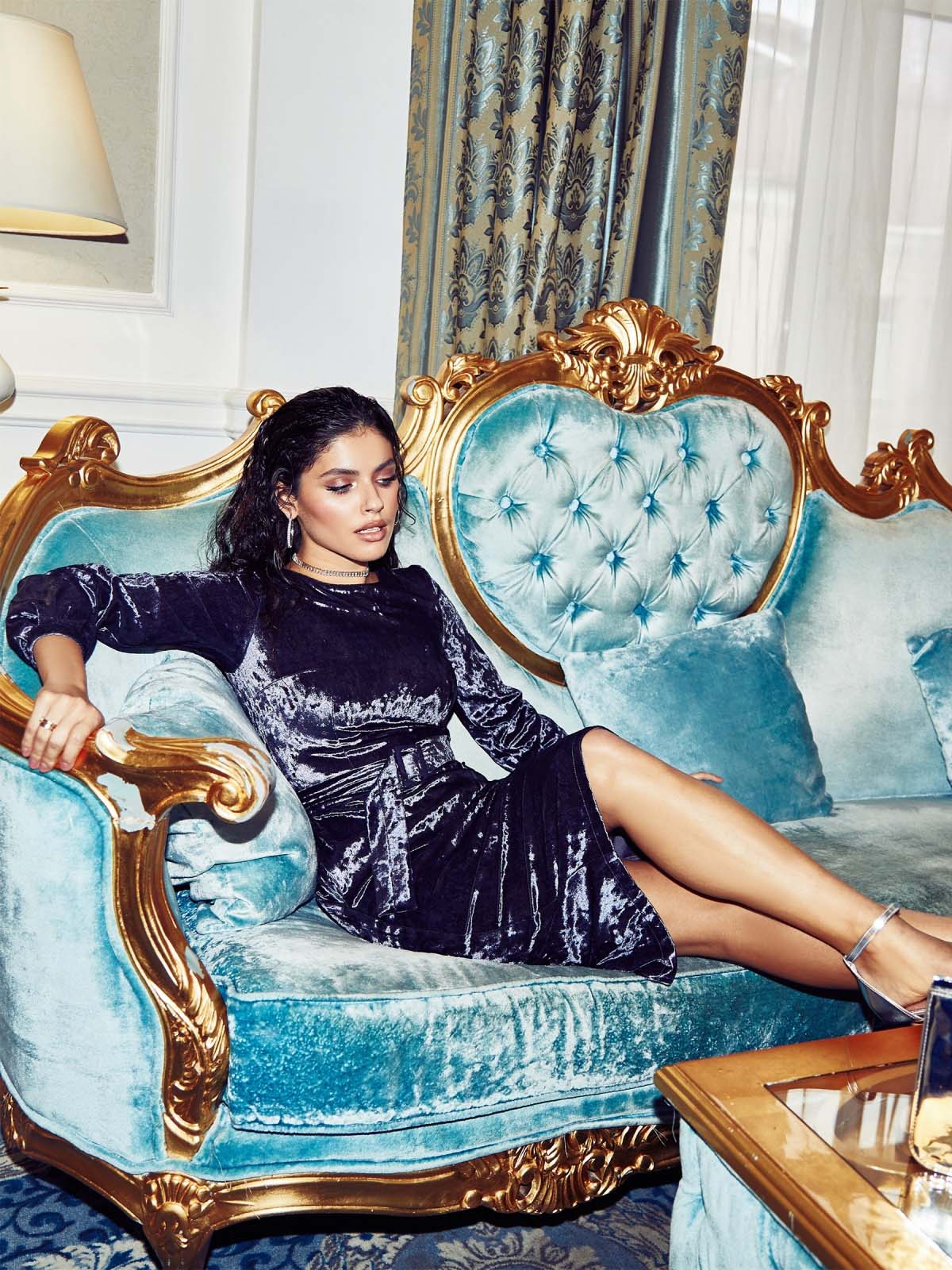 Плаття-міді синє з оксамиту | 75547