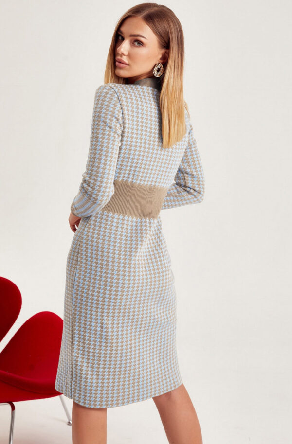 В'язане плаття в гусячу лапку блакитне | 75038