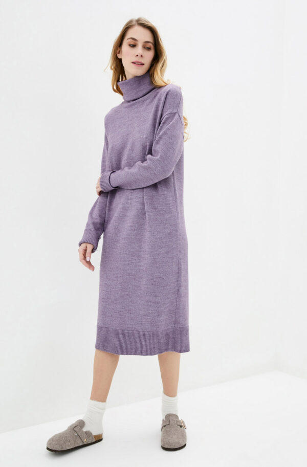 В'язане плаття бузкове з коміром-хомутом | 75851