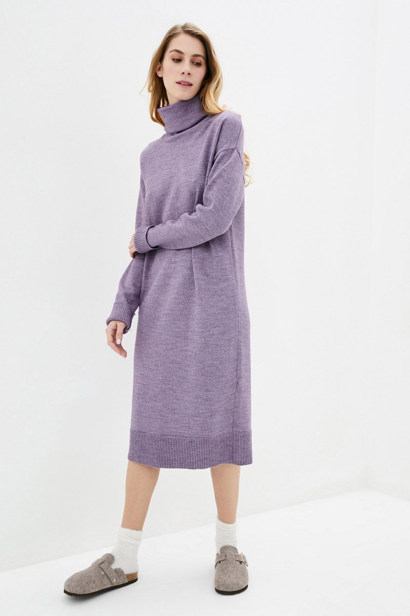 В'язане плаття бузкове з коміром-хомутом | 75851 В'язане плаття бузкове з коміром-хомутом | 75851