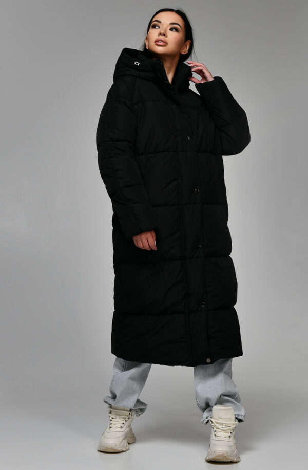 Довгий пуховик оверсайз чорний | 75267